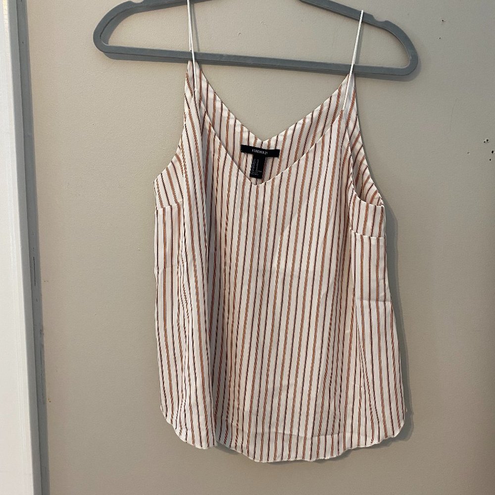 White and orange/red striped tank top